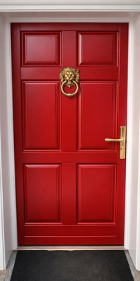 Piros fa bejárati ajtó